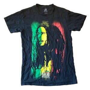 Bob Marley T-Shirt Face on Jamaican Flag Colors on Black